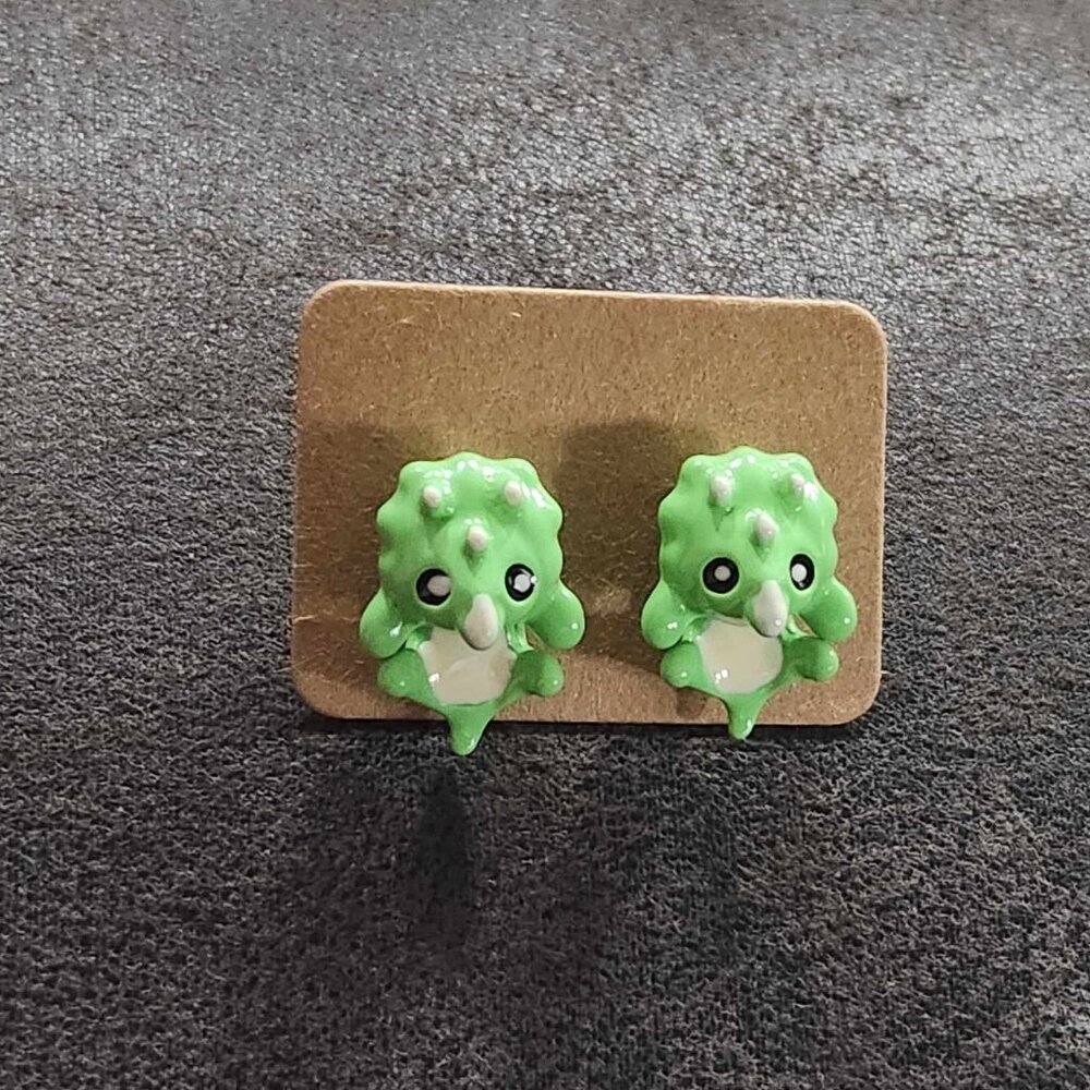 Green Dinosaur Stud Earrings - image 1